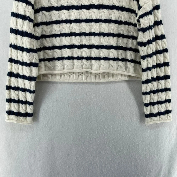Pink Rose Sweater Women's Sz L White Cable-Knit Striped Cropped Regular Pullover - Picture 7 of 12
